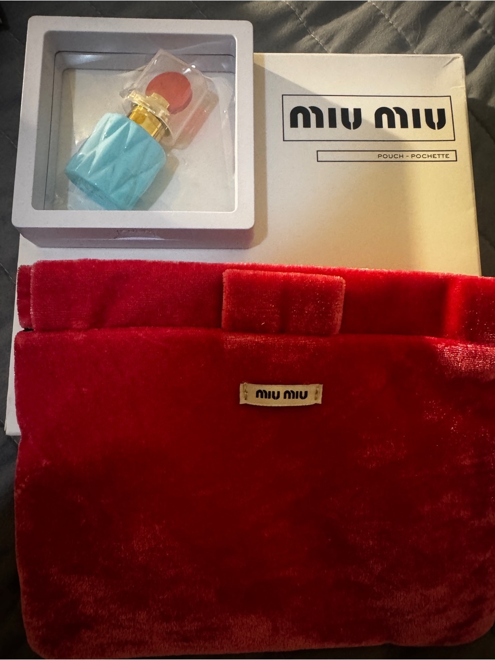 Miu Miu Velvet Pouch in Red with Miu Miu Fragrance Dabber
